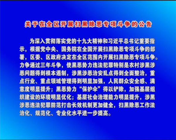 关于在全区开展扫黑除恶专项斗争的公告