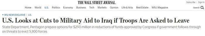 撤军代价？美国威胁削减对伊拉克2.5亿美元军事援助